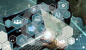 Human and technology concept. AI (Artificial Intelligence). Communication network. photo