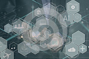 Human and technology concept. AI (Artificial Intelligence). Communication network. photo