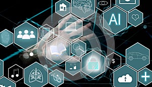 Human and technology concept. AI (Artificial Intelligence). Communication network. photo