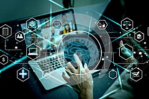 Human and technology concept. AI (Artificial Intelligence). Communication network. photo
