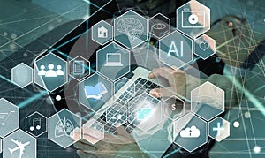 Human and technology concept. AI (Artificial Intelligence). Communication network. photo