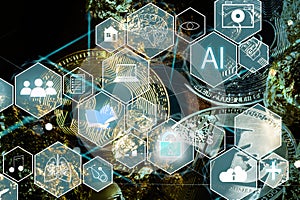 Human and technology concept. AI (Artificial Intelligence). Communication network. photo