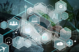 Human and technology concept. AI (Artificial Intelligence). Communication network. photo