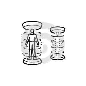 Human teleportation hand drawn outline doodle icon.