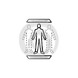 Human teleportation technology hand drawn outline doodle icon.