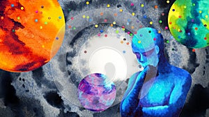 Human thinking abstract color dot spread mind mental health spiritual psychology brain head imagine inspiring therapy meditation