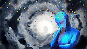 Human thinking abstract color dot spread mind mental health spiritual psychology brain head imagine inspiring therapy meditation