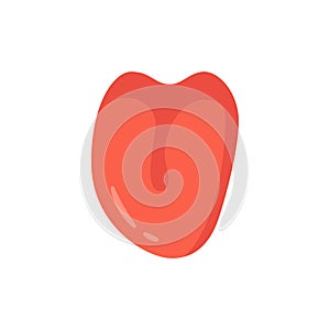 Human tongue in front. The tongue is like a sense organ. Part of the face. The organ of taste. Vector illustration