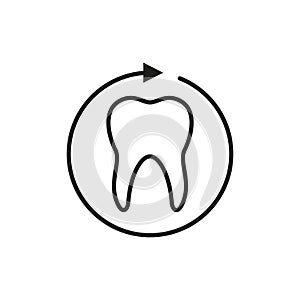 Human tooth icon with round arrow. Symbol of full cycle dental treatment. Vector illustration