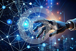 Human touching head and AI icon vs AI agent with generative artificial intelligence. Robotic process automation and data