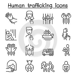 Human trafficking icon set in thin line style