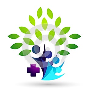 Human tree health medical care family wellness medical logo icon on white background