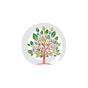 Human Tree Life Logo Design. People and Tree icon isolated on white background