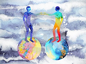 Human and universe power, watercolor painting, chakra reiki, mastermind world universe inside your mind