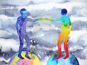 Human and universe power, watercolor painting, chakra reiki, mastermind world universe inside your mind