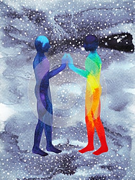 Human and universe power, watercolor painting, chakra reiki, world universe inside your mind