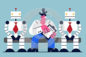 Human versus robots and technology concept