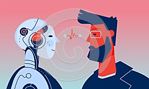 Human vs artificial intelligence concept trendy illustration