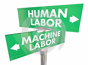 Human Vs Machine Labor Automation Digital Workers Signs 3d Illus