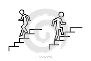 Human walking up the stairs. Human walking down the stairs. vector isolated icon