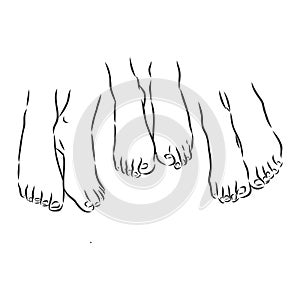 Human woman bared feet line drawing. Vector illustration sketch