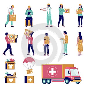 Humanitarian aid characters, vector flat isolated illustration