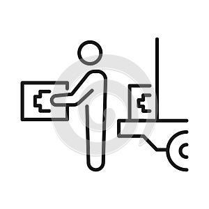 Humanitarian aid monochrome line icon vector illustration person carrying box container medicals