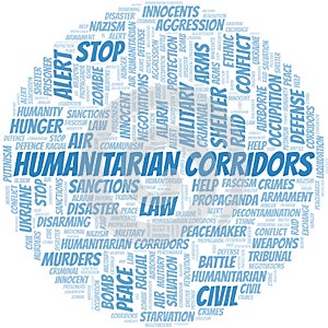 Humanitarian Corridors word cloud. Vector made with the text only.