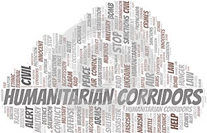 Humanitarian Corridors word cloud. Vector made with the text only.