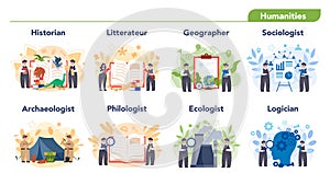 Humanitarian scientist profession set illustration. Idea of scientific photo