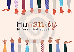 Humanity different but equal and diversity hands up vector design