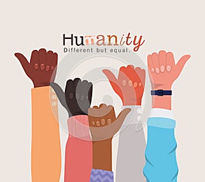 Humanity different but equal and diversity like hands up vector design