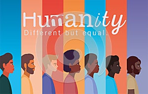 Humanity men cartoons on multicolored background vector design