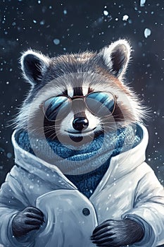 Humanize amusing animals by putting them in clothes - illustrate a raccoon