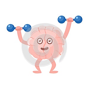 Humanized Brain Working Out In Gym With Dumbbells, Intellect Human Organ Cartoon Character Emoji Icon