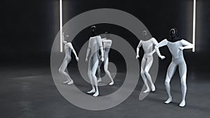 Humanodid's works dance. Joint dance. 3d illustration