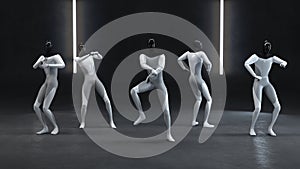 Humanodid's works dance. Joint dance. 3d illustration