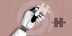 Humanoid AI robot completing a jigsaw puzzle