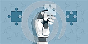 Humanoid AI robot completing a jigsaw puzzle