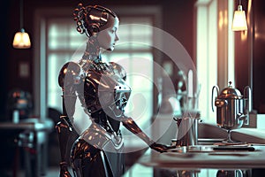 Humanoid android, domestic service, housewife, housekeeper. Technology used in private homes.