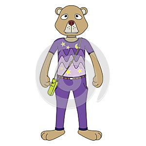 Humanoid bear mascot with bag