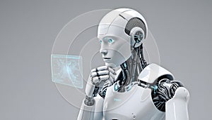 Humanoid Robot AI Analyzing Data Screen Technology Future