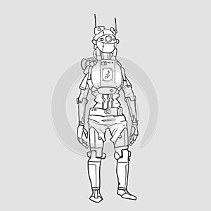 Humanoid robot, android with artificial intelligence. Contour vector illustration isolated.