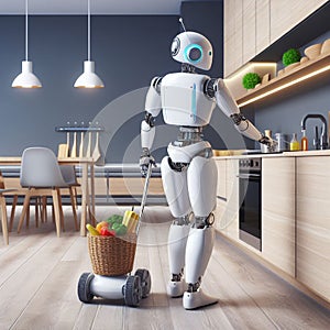 A Humanoid Robot Assisting with Household Chores in a Modern Kitchen. Generative Ai