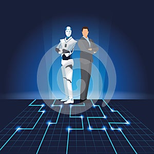 Humanoid robot and businessman