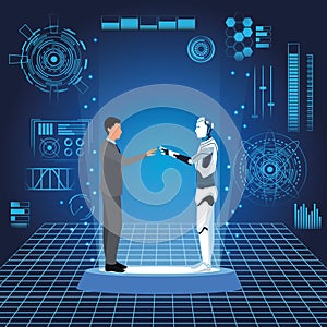 Humanoid robot and businessman