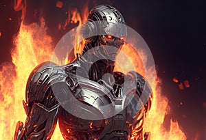 Humanoid robot creation - of fire.illustration. AI generative