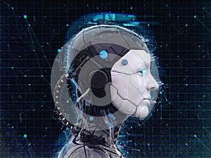 Humanoid robot girl Artificial intelligence Background - 3d renderlpaper-3D render