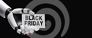 Humanoid Robot Hand Holding a Black Friday Sign - Generative Ai