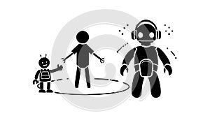 Humanoid Robot Interaction Icon - Future Workforce AI, vector design Generative AI